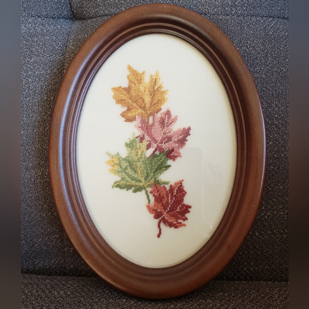 Vintage Petit Point Oval Picture Professionally Framed.